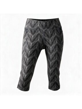 Athleta Black/Gray Textured Printed Cropped Leggings S With Pockets Mesh Details